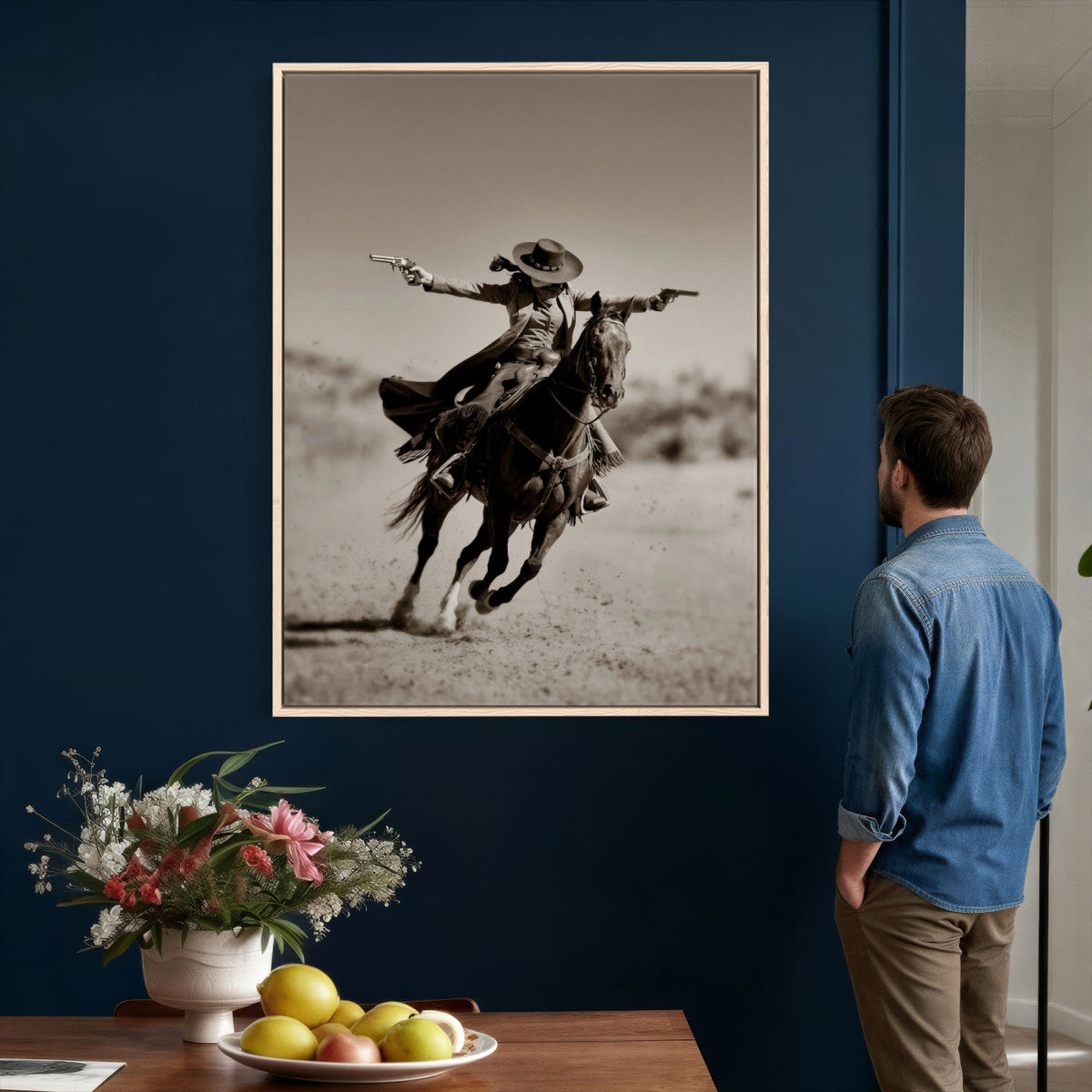 Vintage Cowboy Wall Art Canvas Print, Western Horse Rider Decor, Framed and Ready to Hang