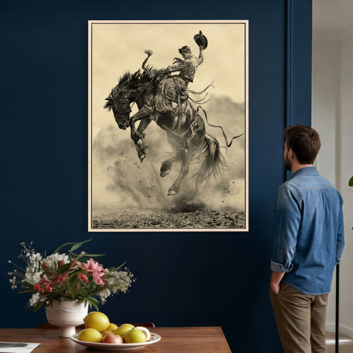 Vintage Cowboy Wall Art Canvas Print, Western Horse Rider Decor