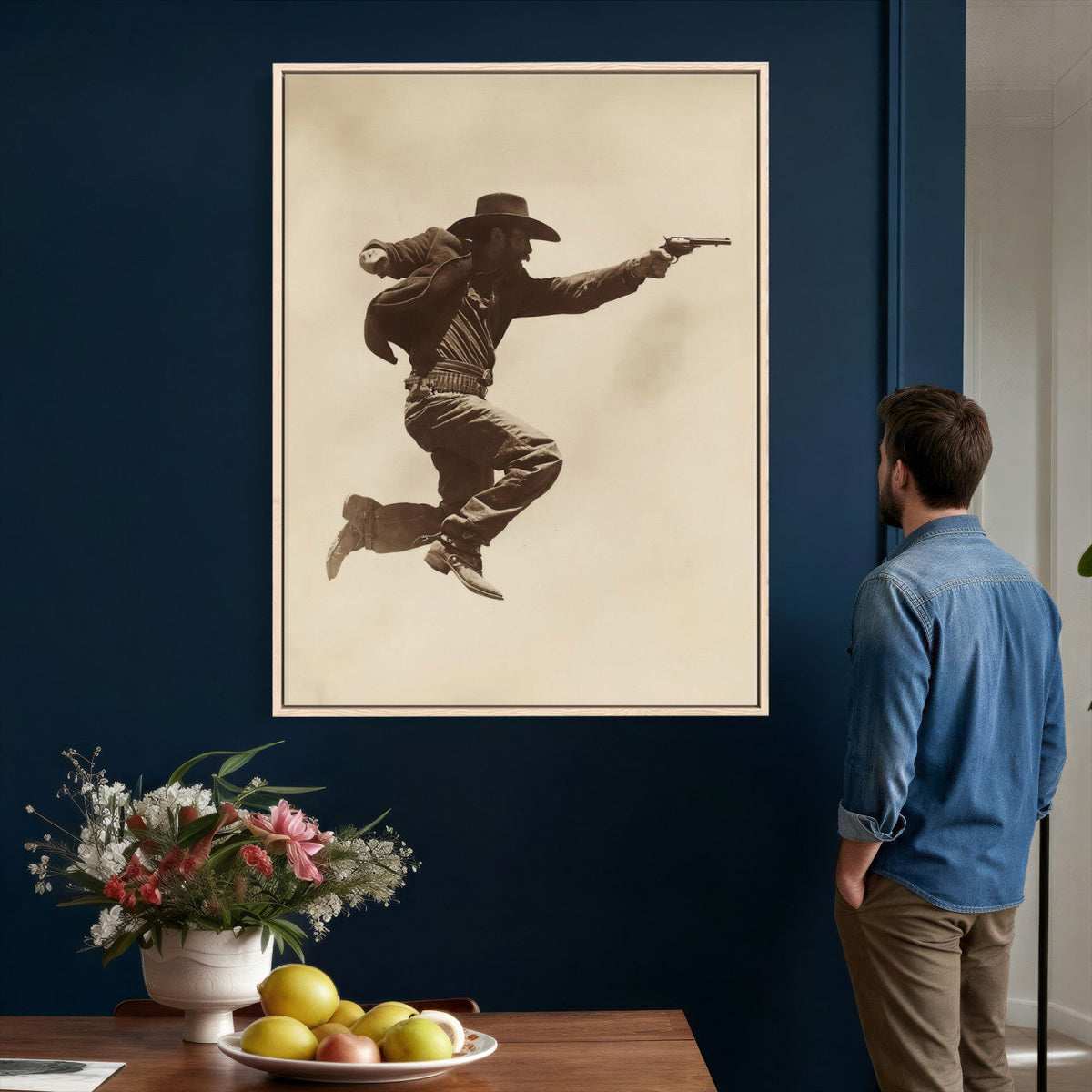 Vintage Cowboy Wall Art Canvas Print, Western Gunfighter Decor