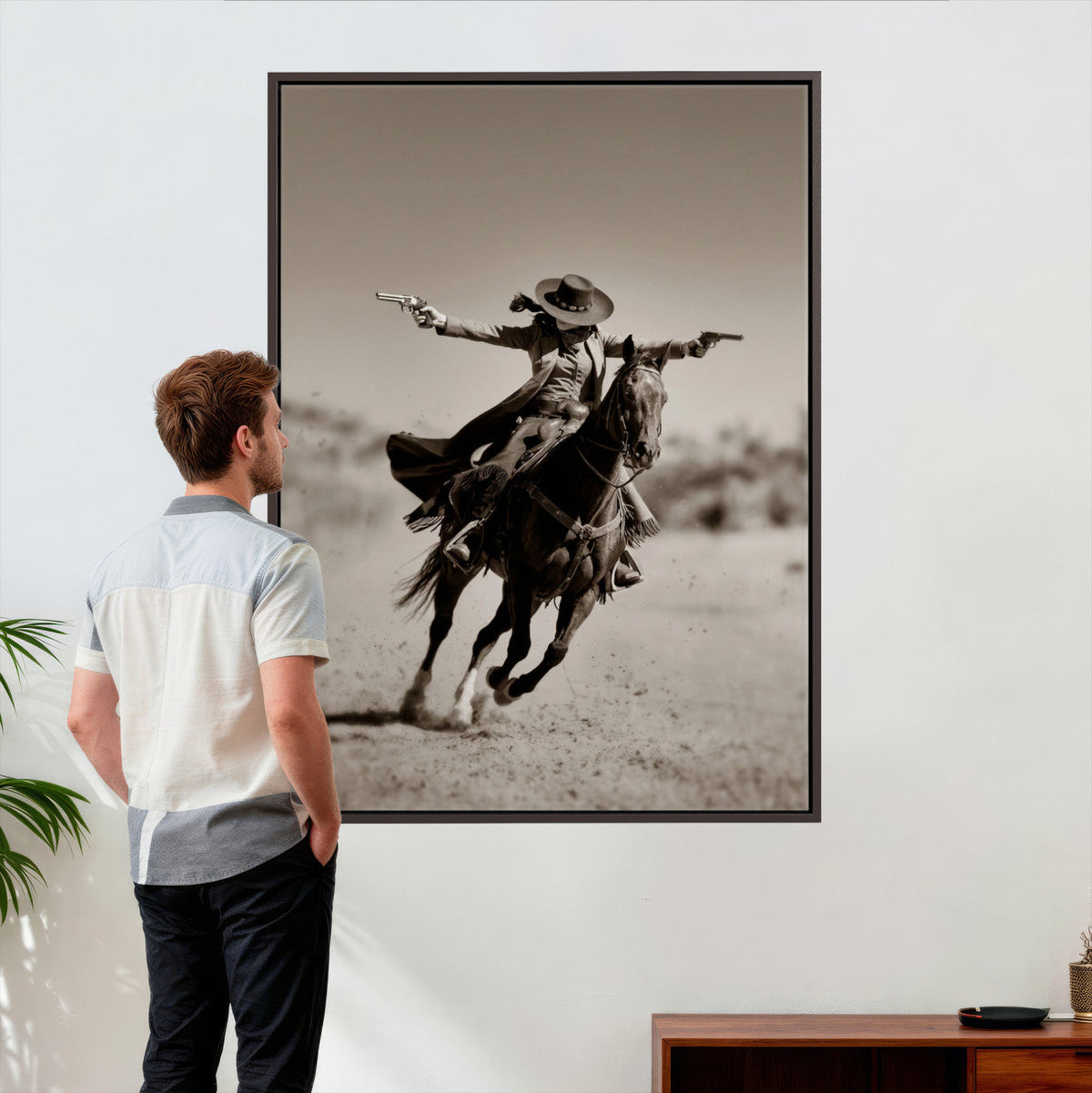 Vintage Cowboy Wall Art Canvas Print, Western Horse Rider Decor, Framed and Ready to Hang