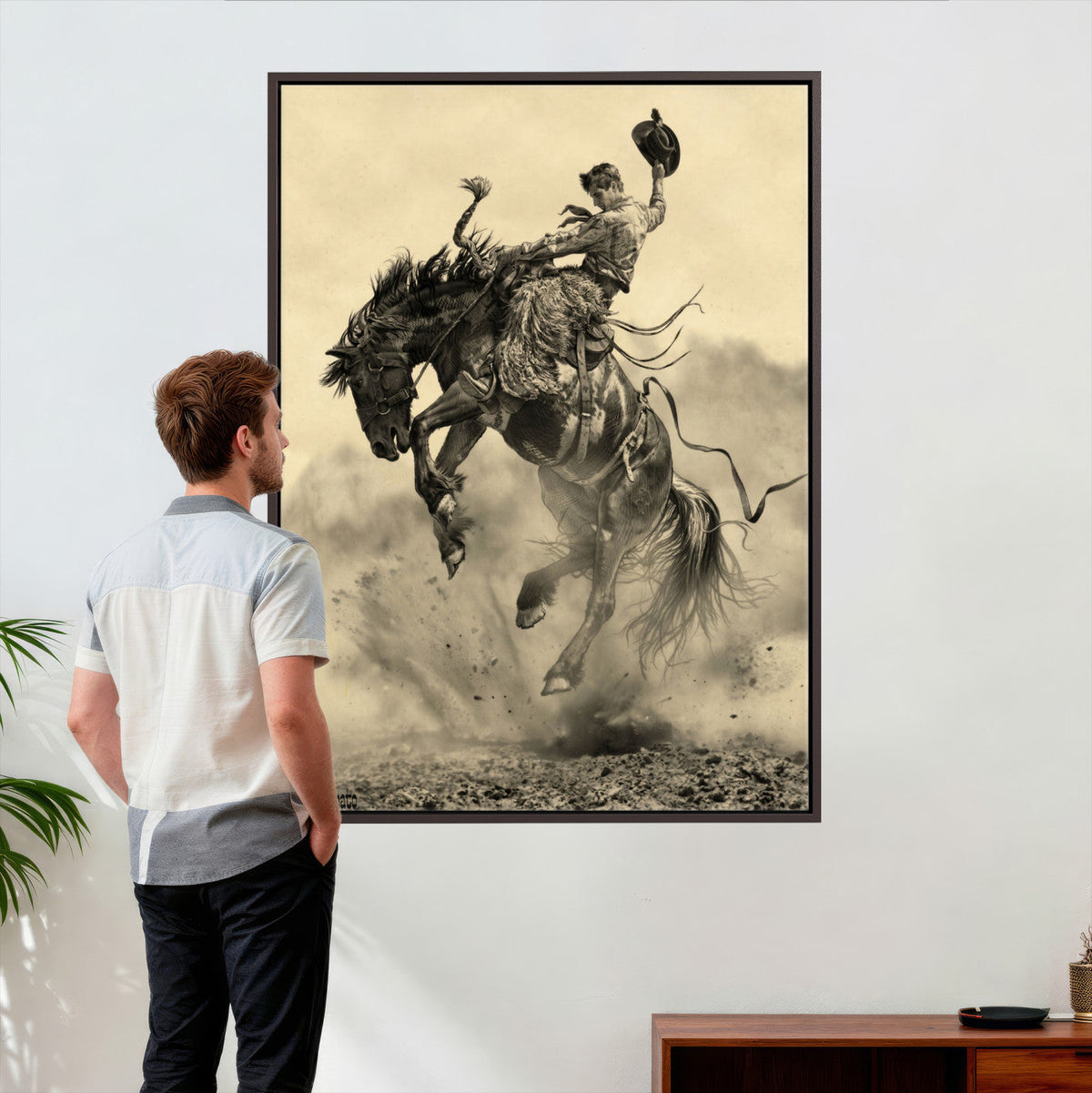Vintage Cowboy Wall Art Canvas Print, Western Horse Rider Decor