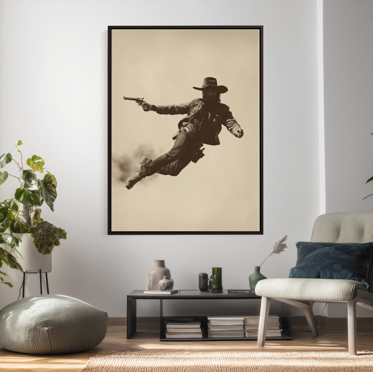 Cowboy Canvas Wall Art, Western Gunslinger Sepia Photo Print, Vintage