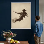Cowboy Canvas Wall Art, Western Gunslinger Sepia Photo Print, Vintage