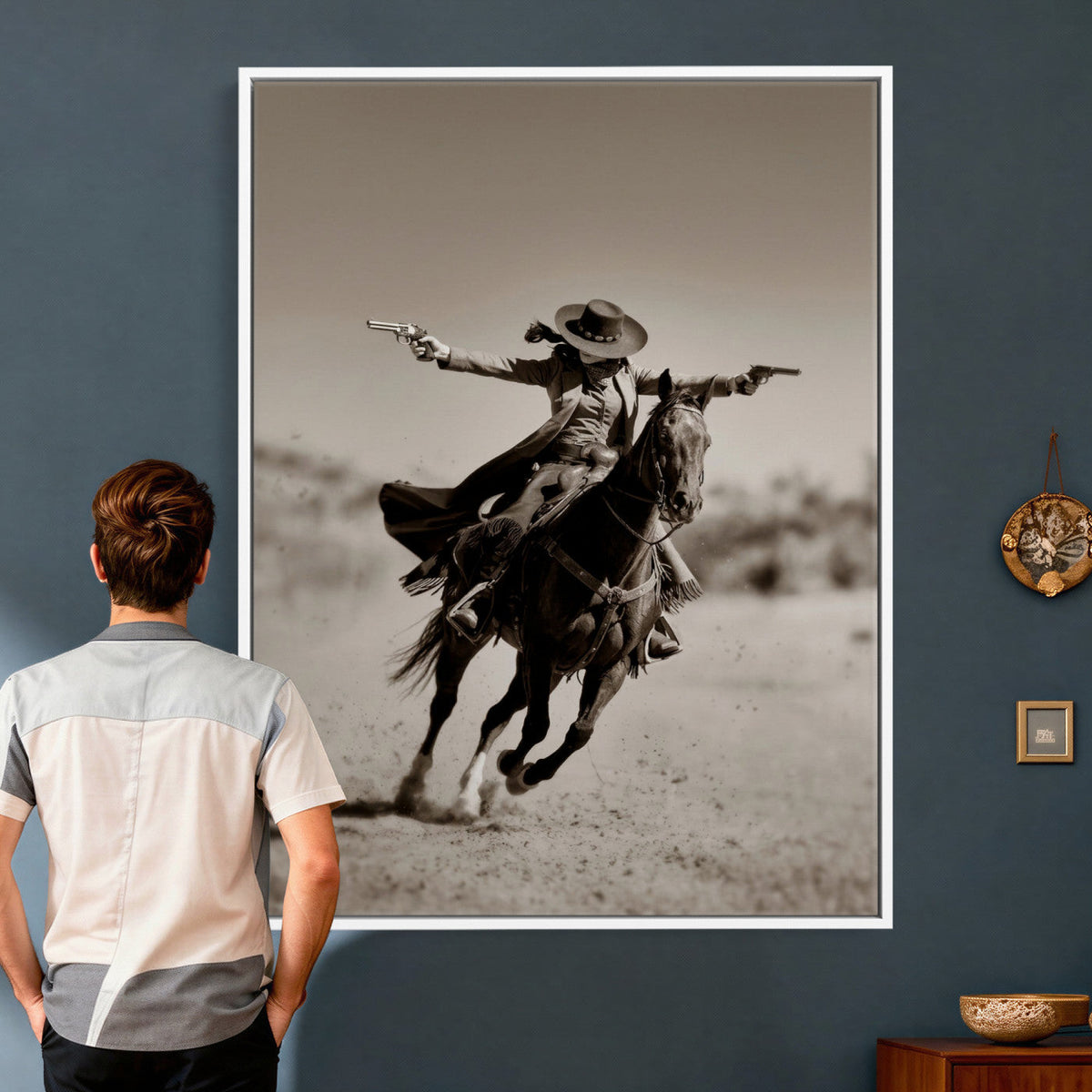 Vintage Cowboy Wall Art Canvas Print, Western Horse Rider Decor, Framed and Ready to Hang