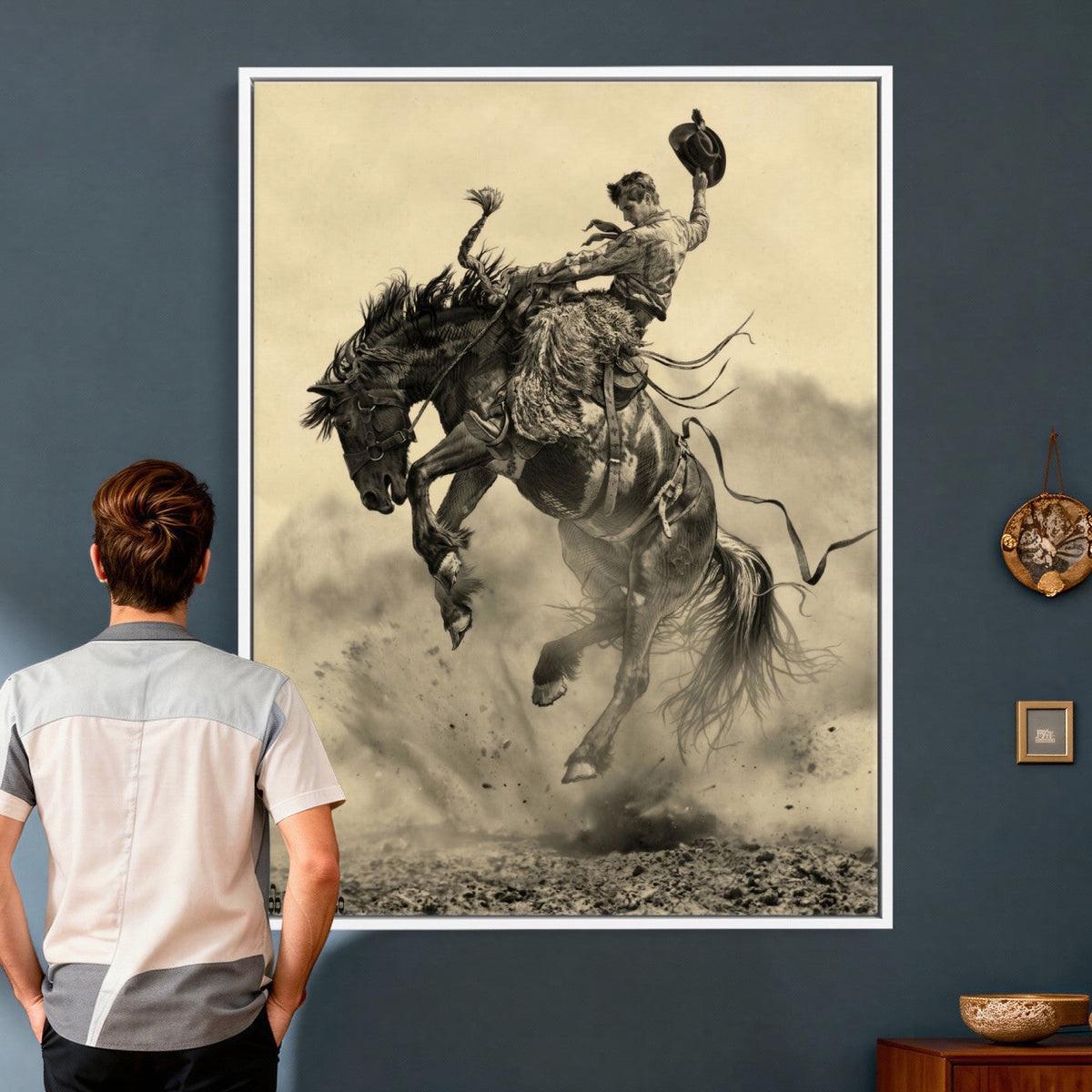 Vintage Cowboy Wall Art Canvas Print, Western Horse Rider Decor