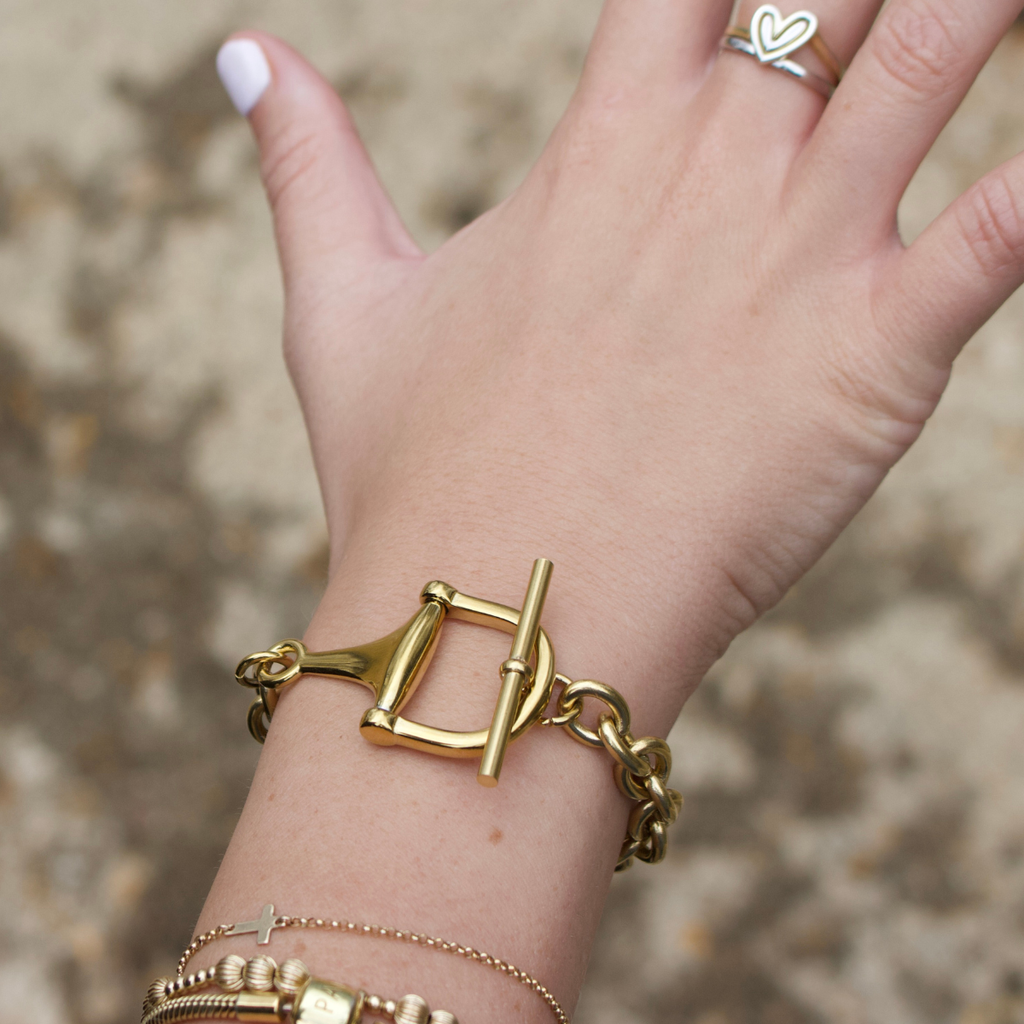 Equestrian Horse Bit Toggle Bracelet 18K Gold Non Tarnish