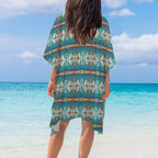 Baha Ranch Teal Aztec Duster Kimono Coverup