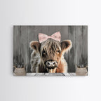 Framed Wall Art Texas Cattle, Wood Framed Canvas Print, Farmhouse Decor, Minimalist Rustic Farmhouse Painting, Cute Nursery Wall Art