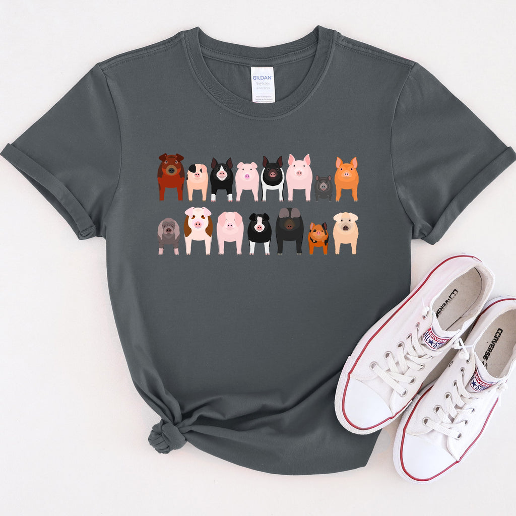 Pig Lovers Illustration Of Farm Animal Breeds And Their Varieties From Farmyard Life Graphic Tee