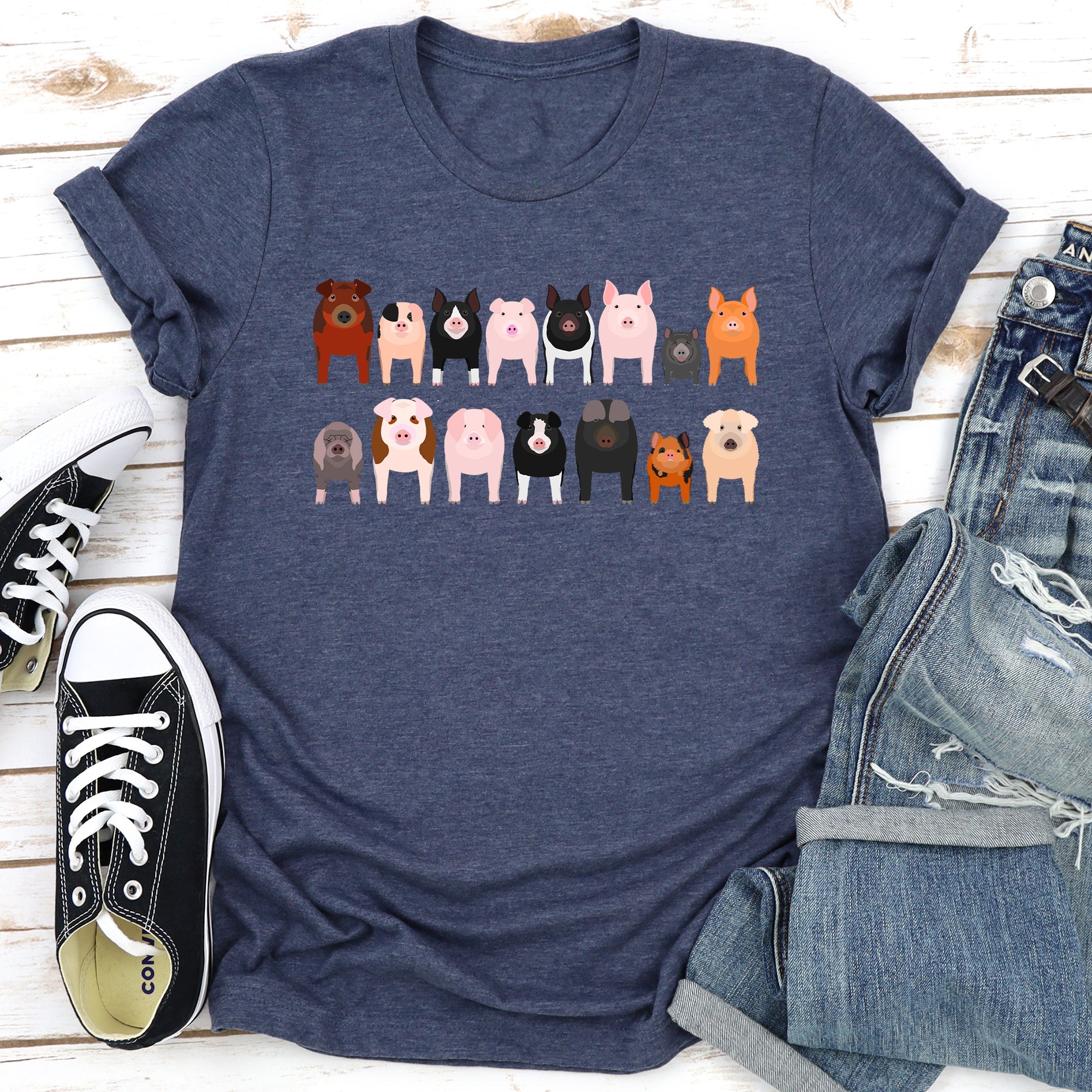 Pig Lovers Illustration Of Farm Animal Breeds And Their Varieties From Farmyard Life Graphic Tee