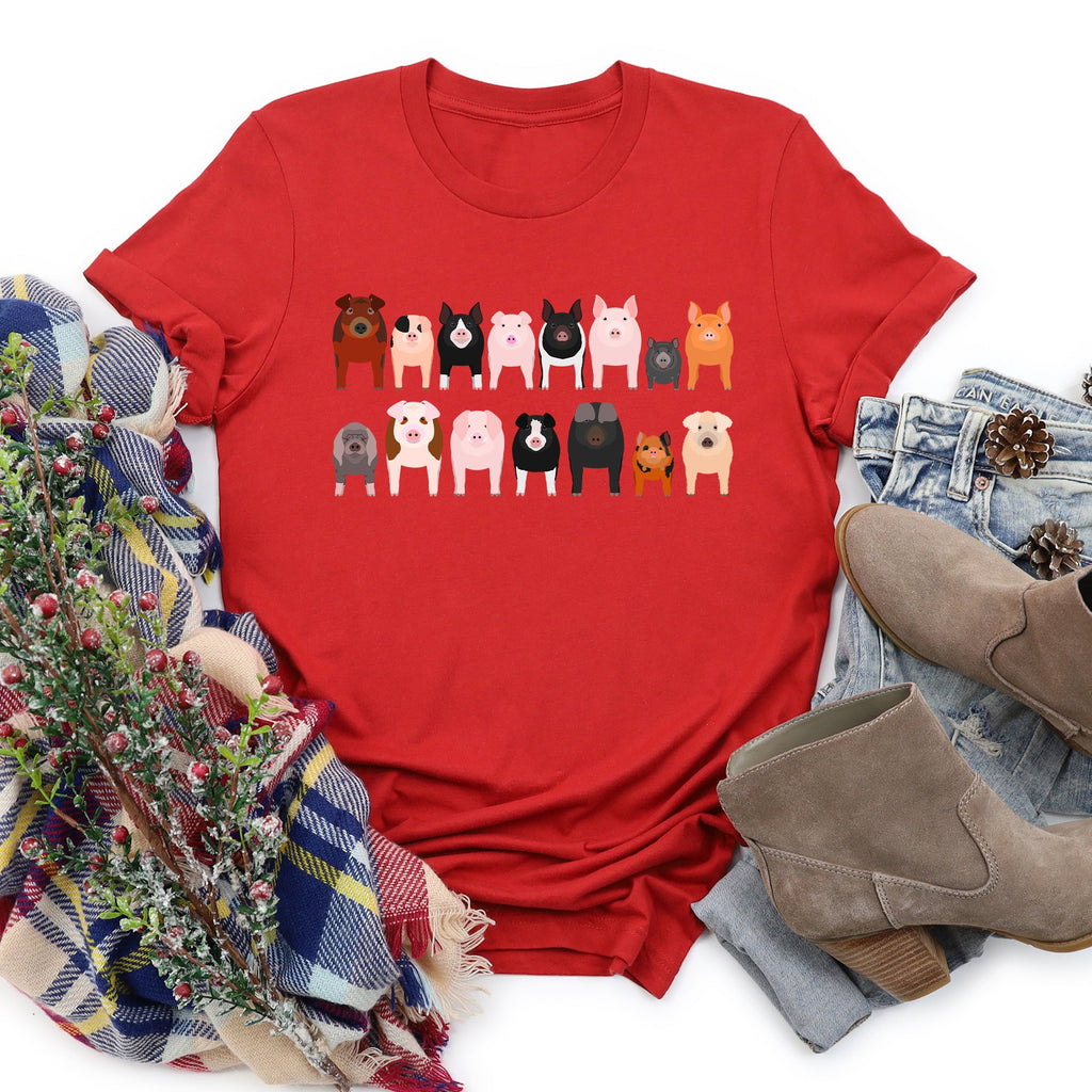 Pig Lovers Illustration Of Farm Animal Breeds And Their Varieties From Farmyard Life Graphic Tee