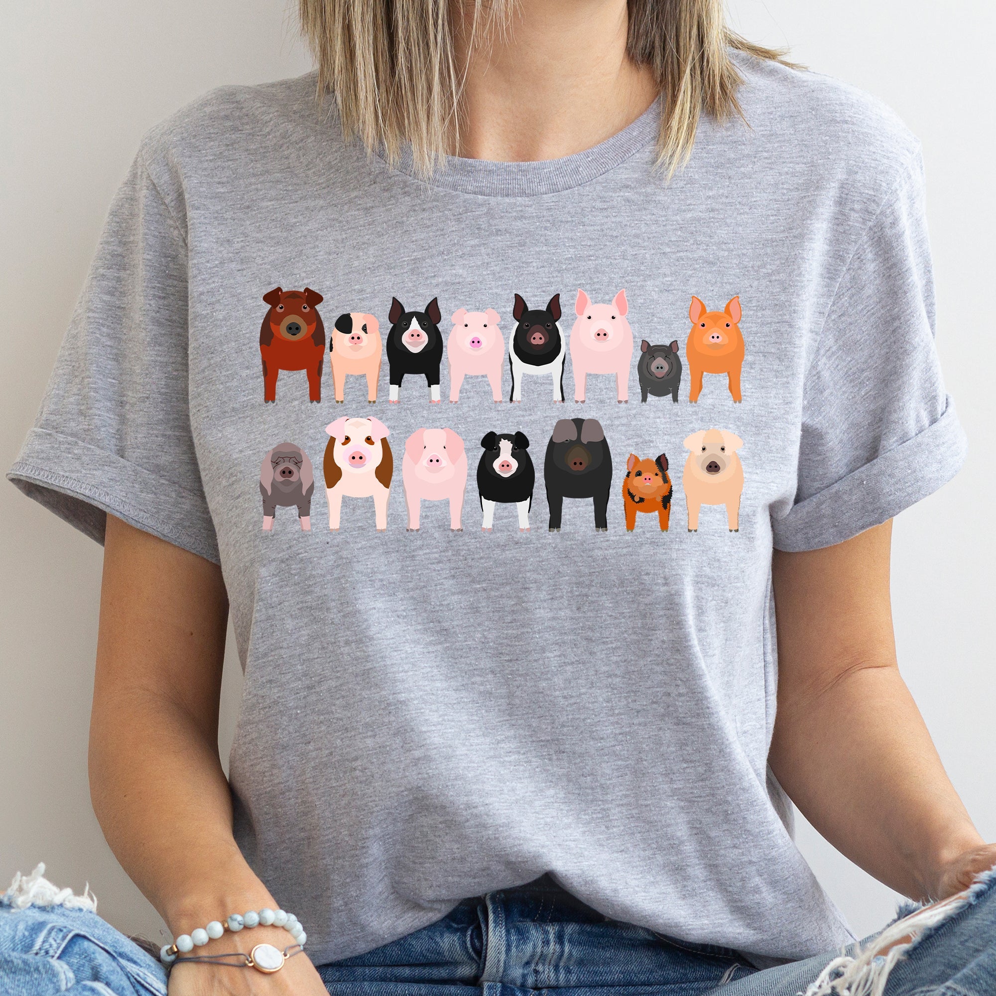 Pig Lovers Illustration Of Farm Animal Breeds And Their Varieties From Farmyard Life Graphic Tee