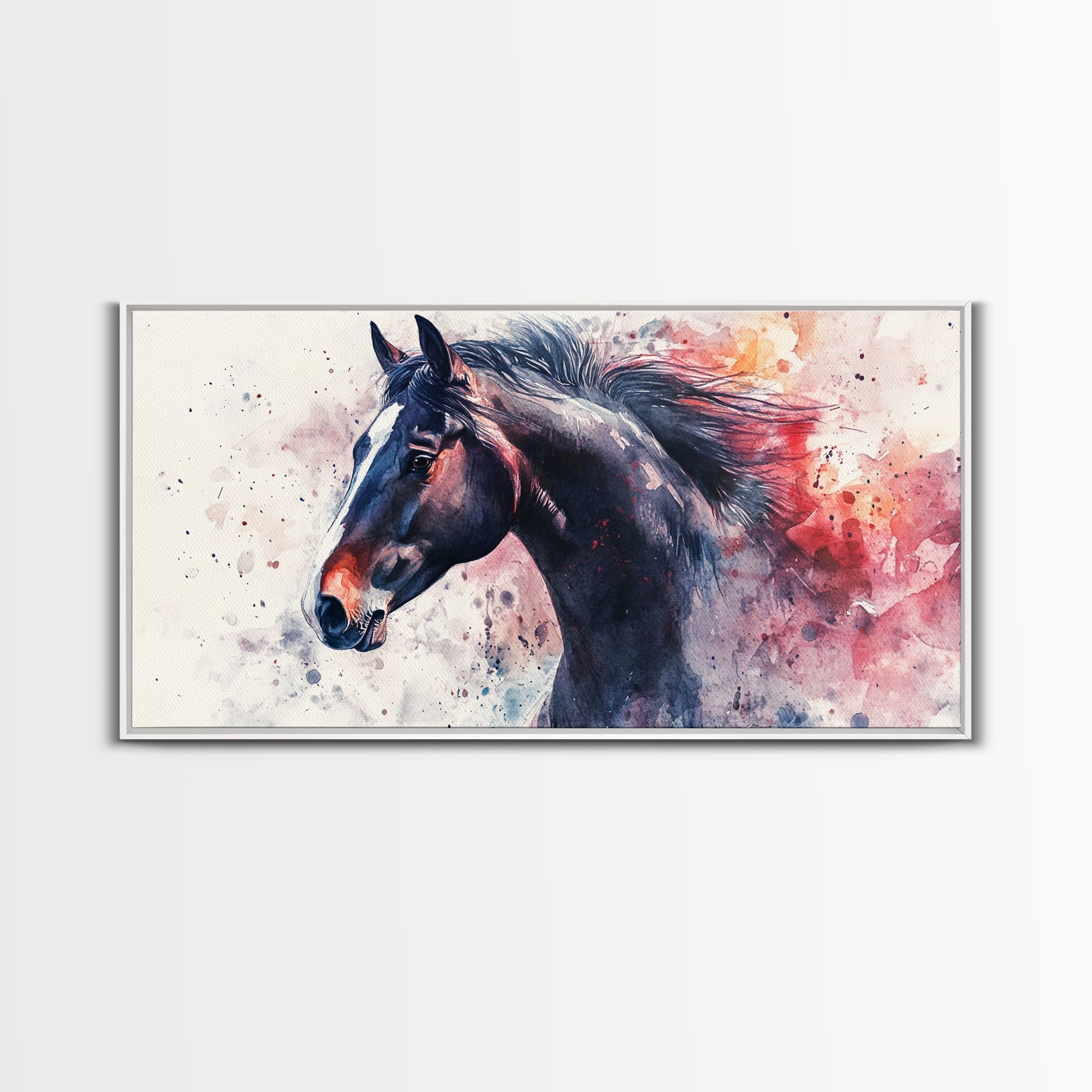 Watercolor Horse Canvas Print Rustic Animal Wall Art Vintage Style Farmhouse Decor Gift Idea Framed Artwork Bedroom Living Room Art