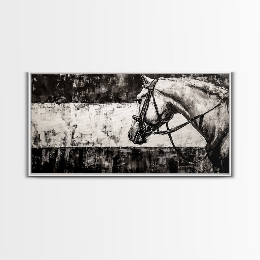 Monochrome Horse, Equestrian Wall Art, Canvas Print, Rustic Black and White Painting, Farmhouse Wall Decor, Western Wall Art