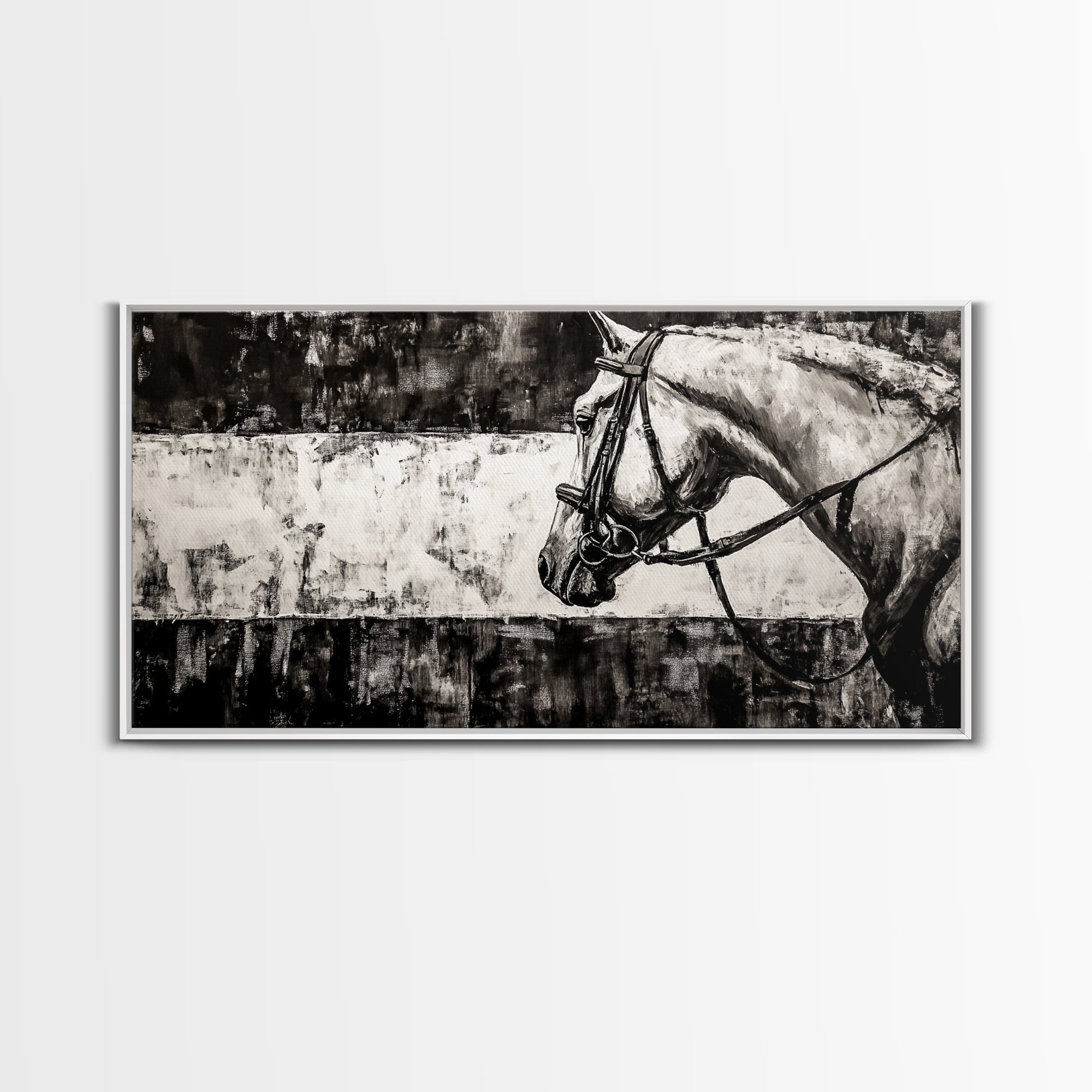 Monochrome Horse, Equestrian Wall Art, Canvas Print, Rustic Black and White Painting, Farmhouse Wall Decor, Western Wall Art