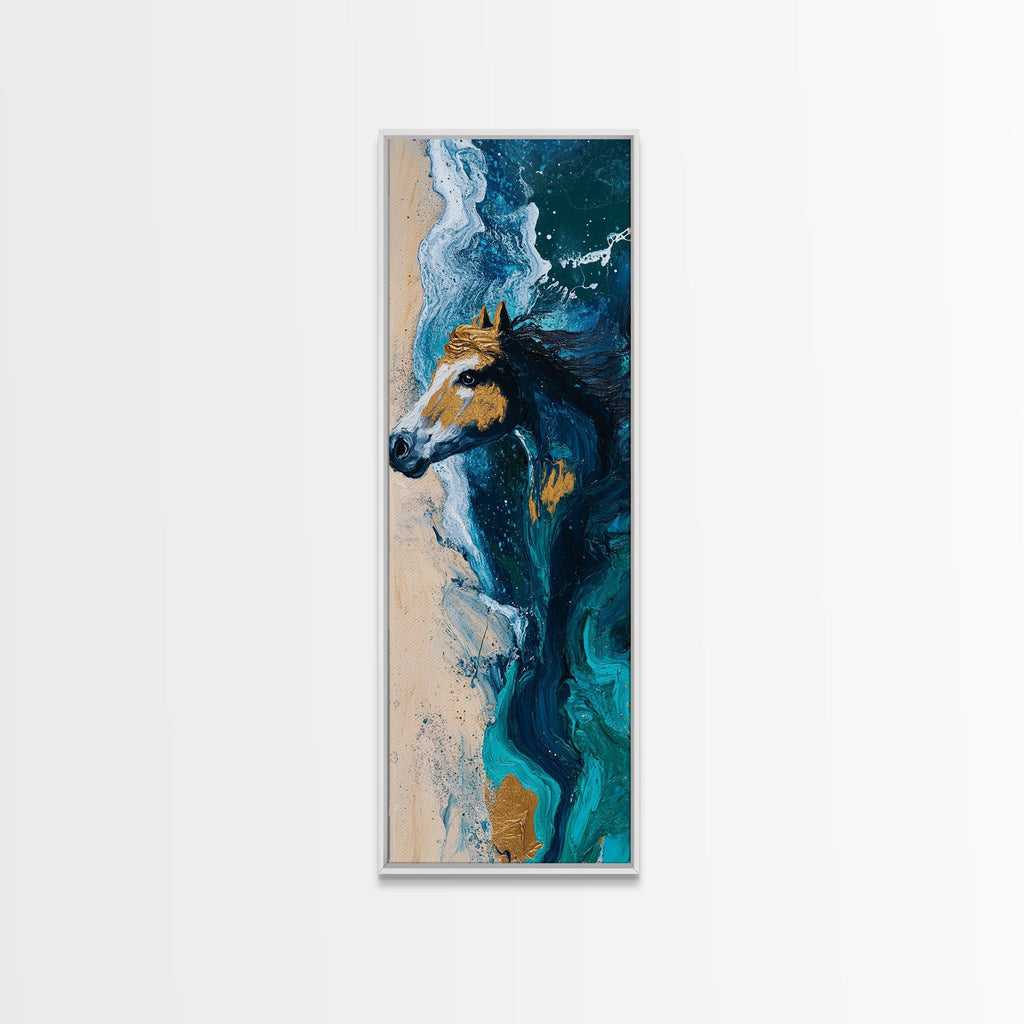 Horse by the Ocean Horse Wall Art Framed Canvas Print Coastal Landscape Art Nautical Decor Rustic Wall Art Moody Art