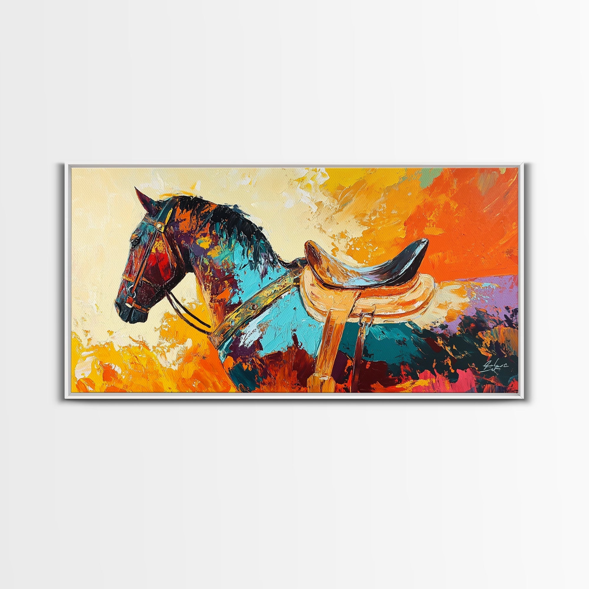 Abstract Horse Painting, vintage horse art, bold color wall art, textured painting, rustic decor, wabi sabi art, canvas print