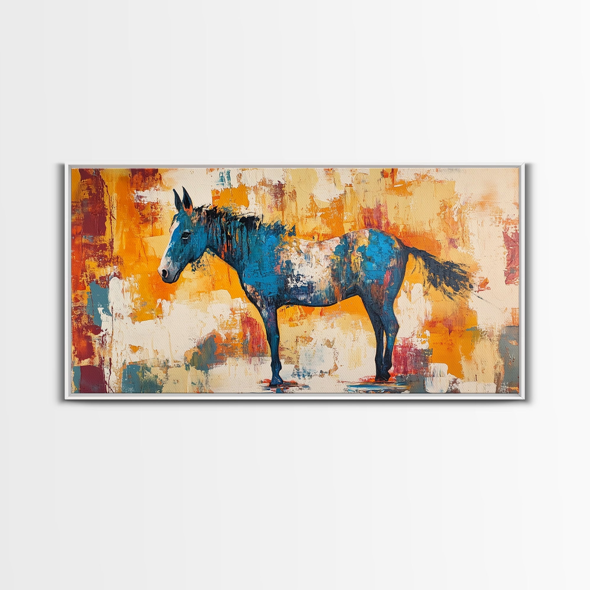 Abstract Horse Art, vintage horse art, rustic decor, equestrian wall art, western painting, original painting, horse wall art, framed canvas print