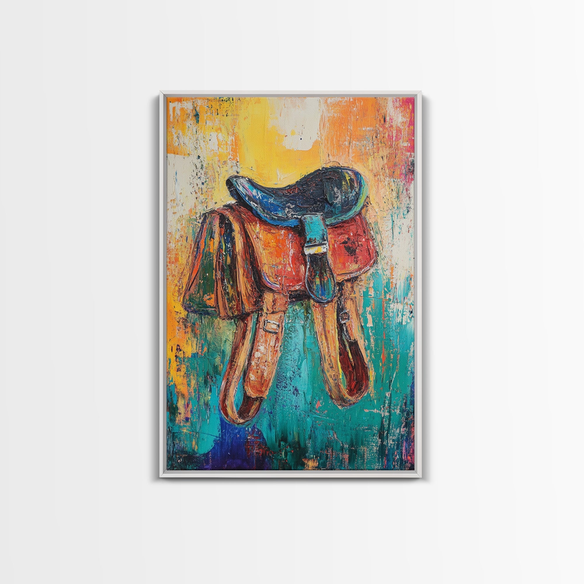 Textured saddle, cowboy decor, rustic wall art, vintage horse art, framed canvas print, western wall art, boho art, farmhouse art