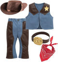 stylesilove Toddler Boys Blue Western Cowboy Vest, Pants, Hat, Red Bandana and Belt 5pcs Outfit