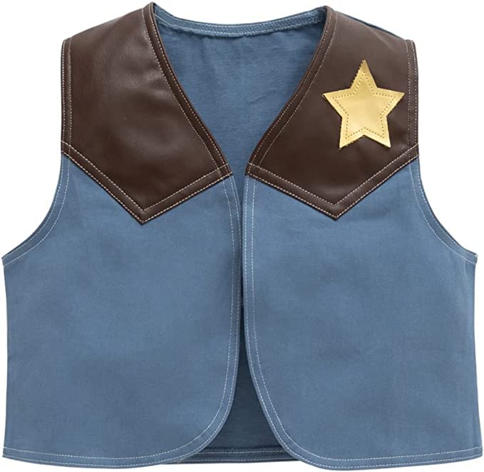 stylesilove Toddler Boys Blue Western Cowboy Vest, Pants, Hat, Red Bandana and Belt 5pcs Outfit
