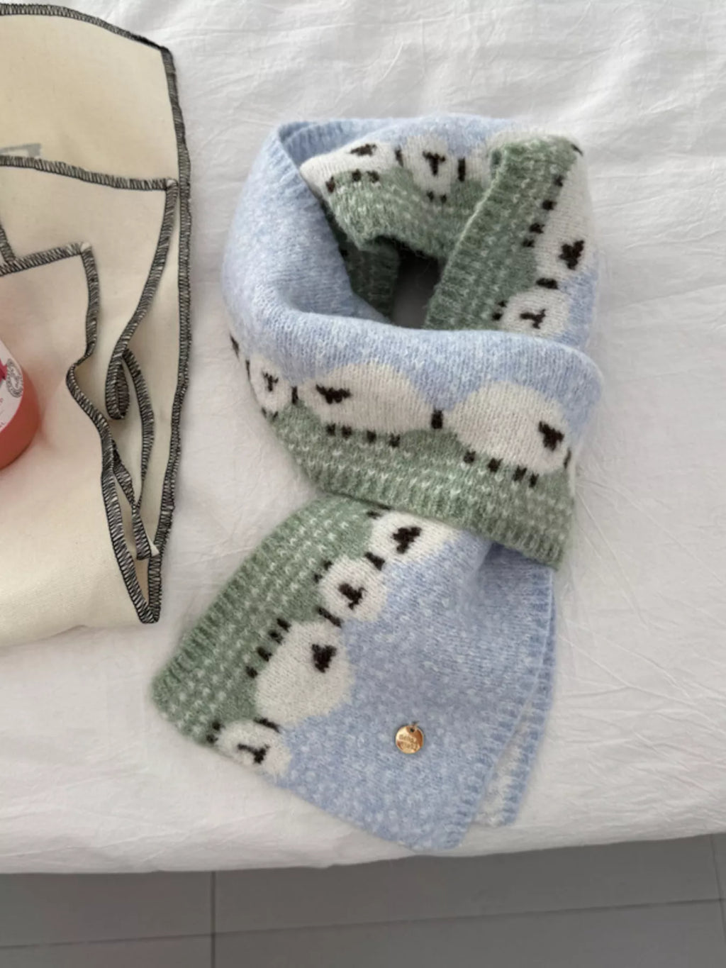 Sheep Pattern Knitted Scarf