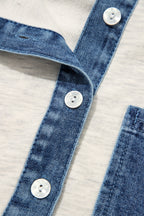 Gray Denim Collar Patchwork Long Sleeve Pullover Top