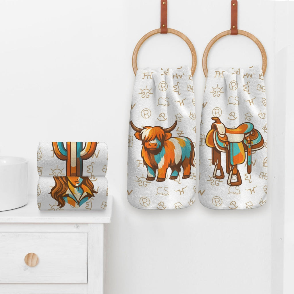 Baha Ranch Set of 4 Minimalistic Western Highland Cow Cattle Brands Kitchen Towels Made in America