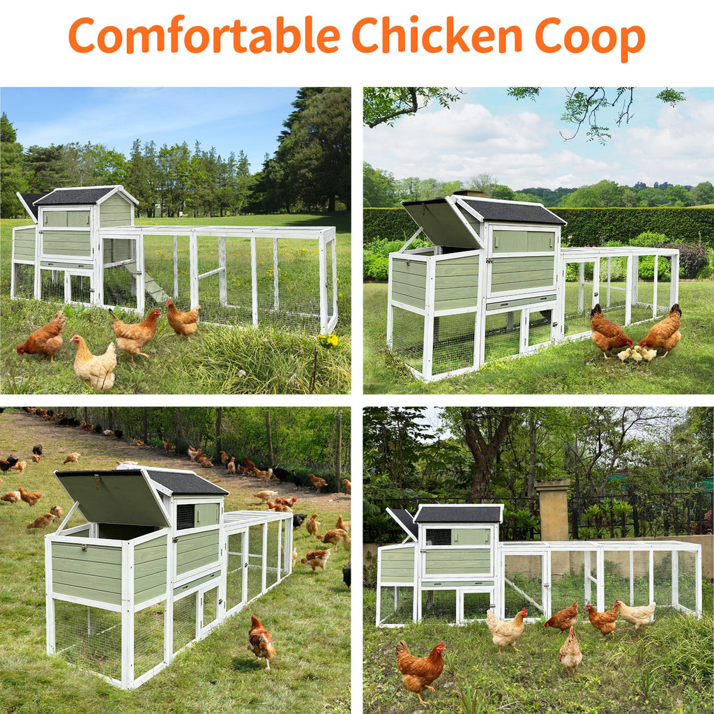 Wooden Chicken Coop, Large Outdoor Hen House with Run and Nesting Box