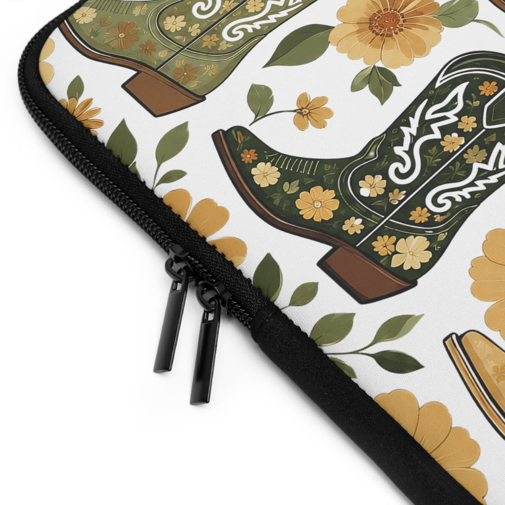 Vintage Cowboy Boot Laptop Sleeve | Golden Western Floral Tech Cover