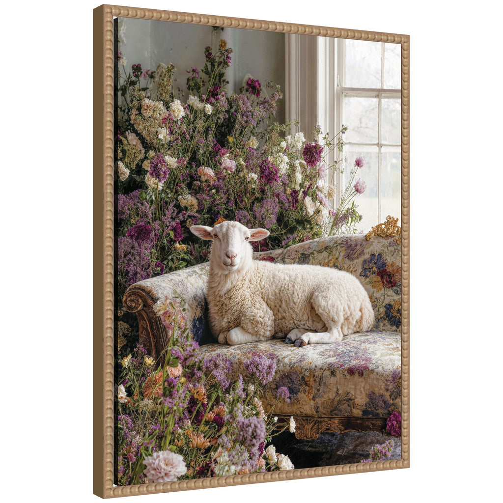 Cute Sheep in Romantic Flowers by Michael Schauer Framed Canvas Wall Art Print