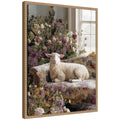 Cute Sheep in Romantic Flowers by Michael Schauer Framed Canvas Wall Art Print