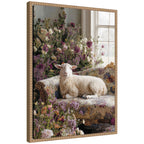 Cute Sheep in Romantic Flowers by Michael Schauer Framed Canvas Wall Art Print