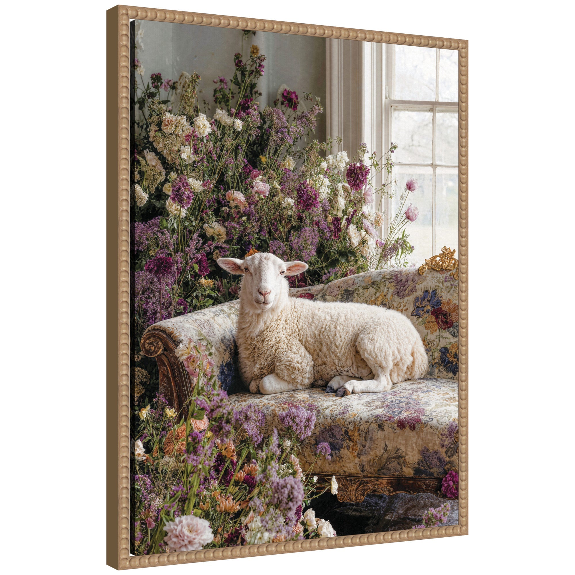 Cute Sheep in Romantic Flowers by Michael Schauer Framed Canvas Wall Art Print