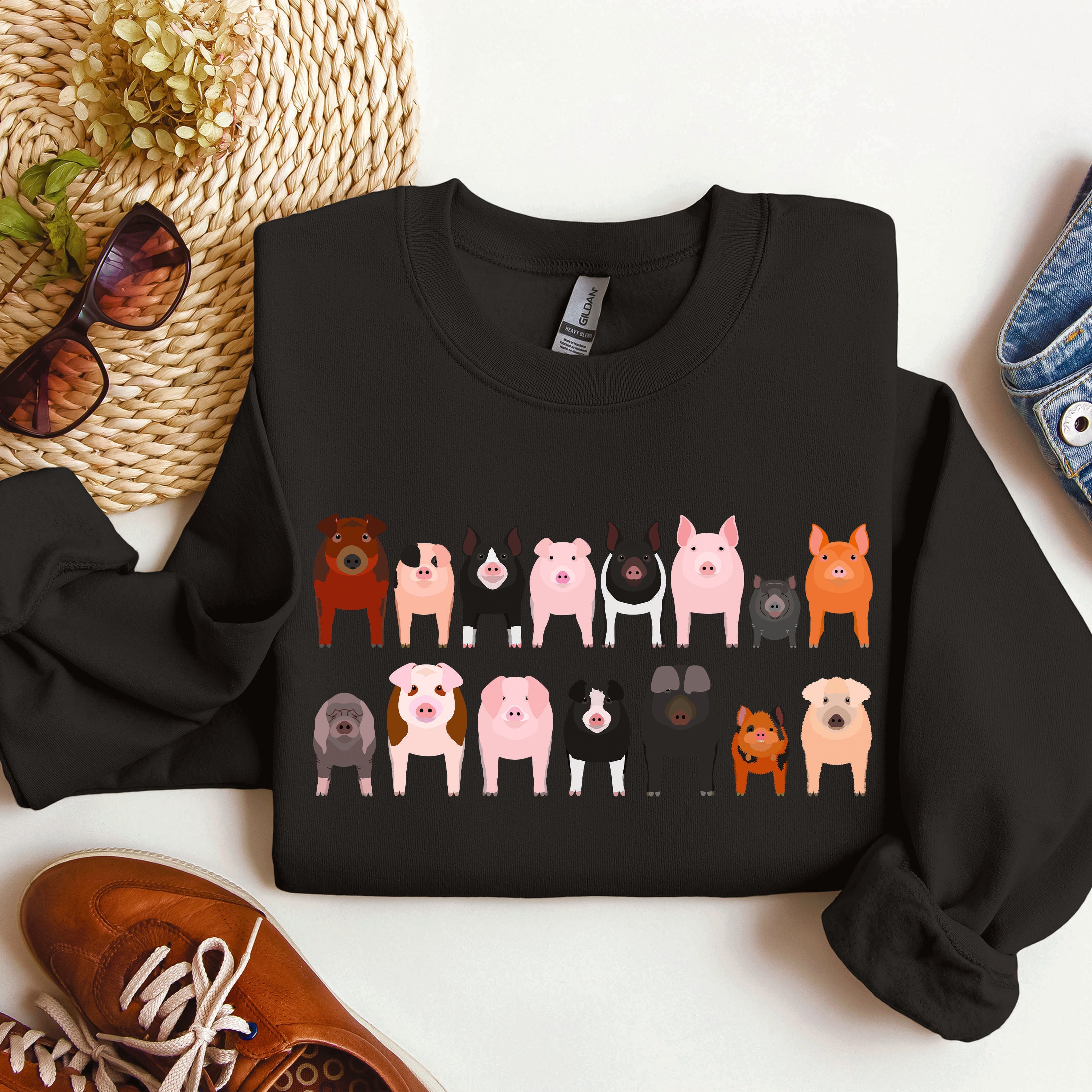 Pig Breeds Farm Animal Lover Illustration Graphic For Pig Enthusiasts Sweatshirt