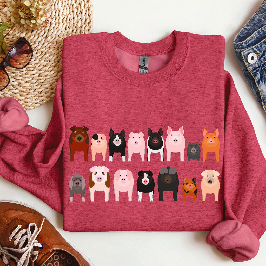 Pig Breeds Farm Animal Lover Illustration Graphic For Pig Enthusiasts Sweatshirt