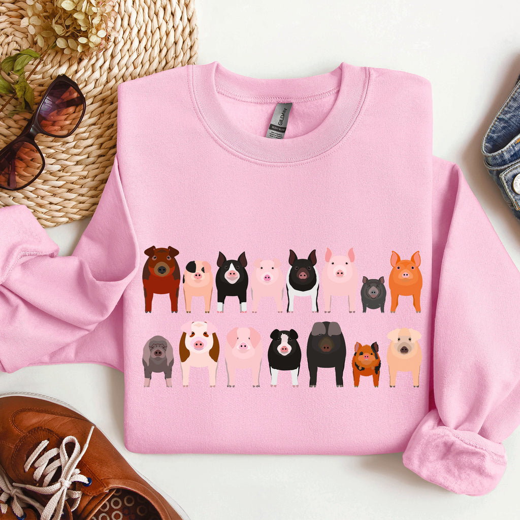 Pig Breeds Farm Animal Lover Illustration Graphic For Pig Enthusiasts Sweatshirt