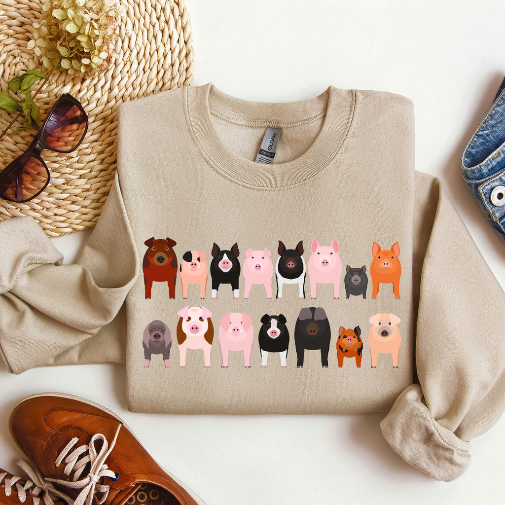 Pig Breeds Farm Animal Lover Illustration Graphic For Pig Enthusiasts Sweatshirt