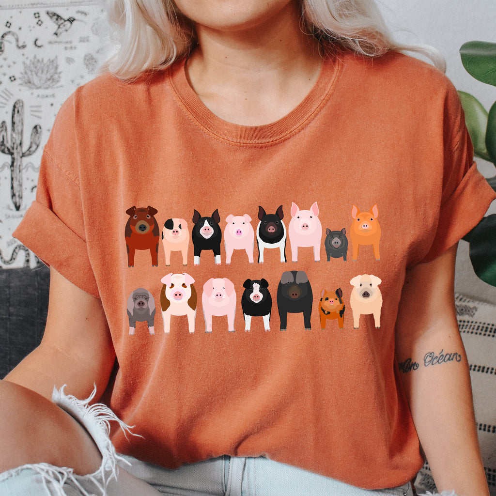 Pig Lovers Farm Animal Illustration Breeds Pet Portraits And Farm Life Enthusiasts Comfort Colors Tee