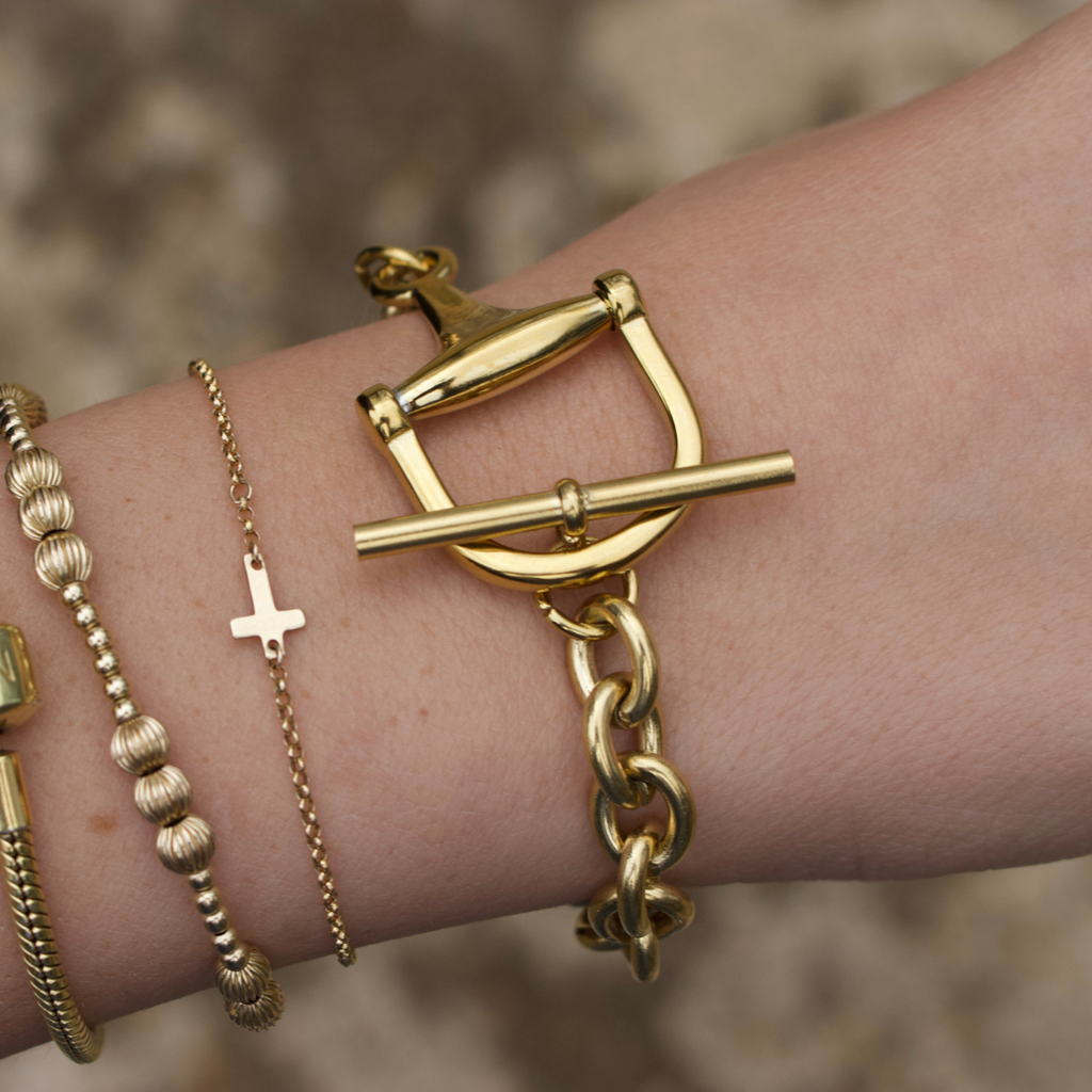 Equestrian Horse Bit Toggle Bracelet 18K Gold Non Tarnish