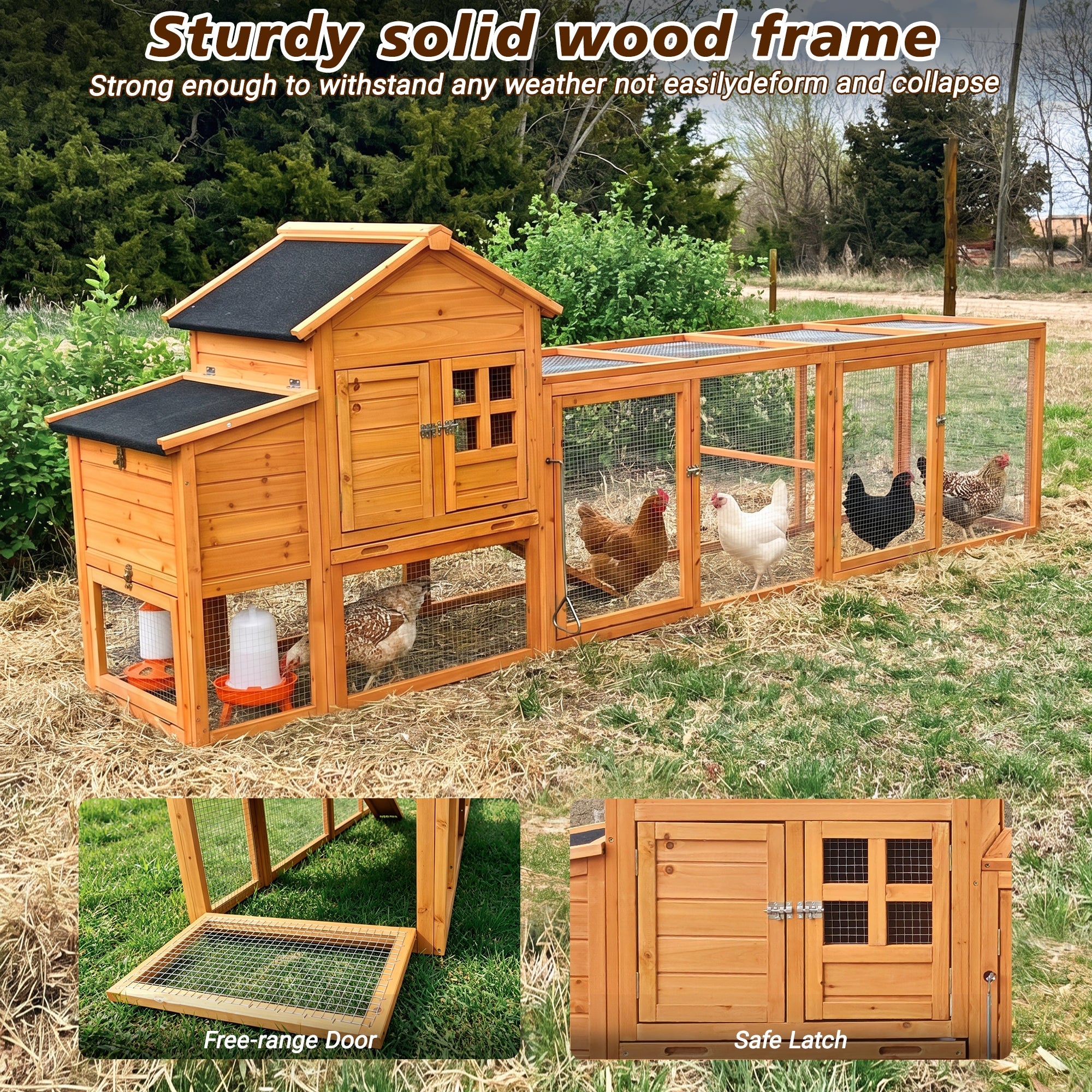Large Chicken Coop with Nest Box and Run