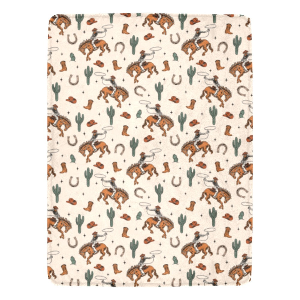 Cowboy Rodeo Western Micro Fleece Blanket 60" x 80" Made in America