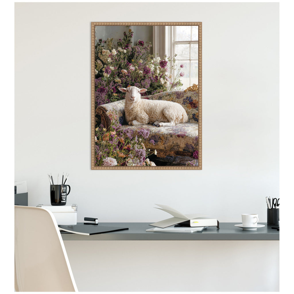 Cute Sheep in Romantic Flowers by Michael Schauer Framed Canvas Wall Art Print
