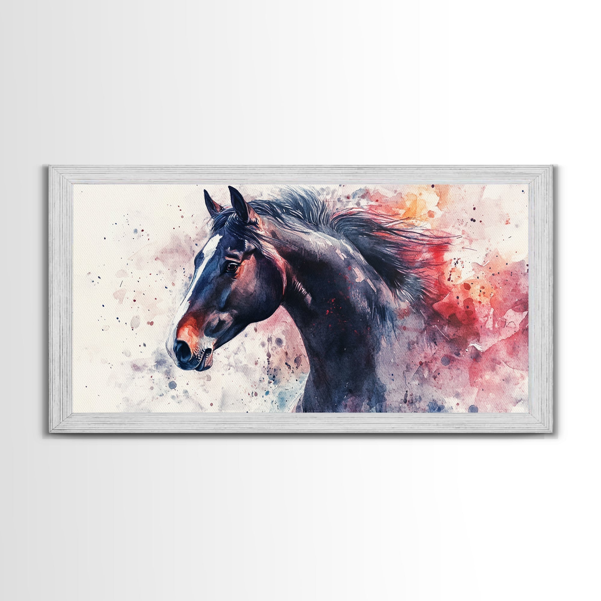 Watercolor Horse Canvas Print Rustic Animal Wall Art Vintage Style Farmhouse Decor Gift Idea Framed Artwork Bedroom Living Room Art