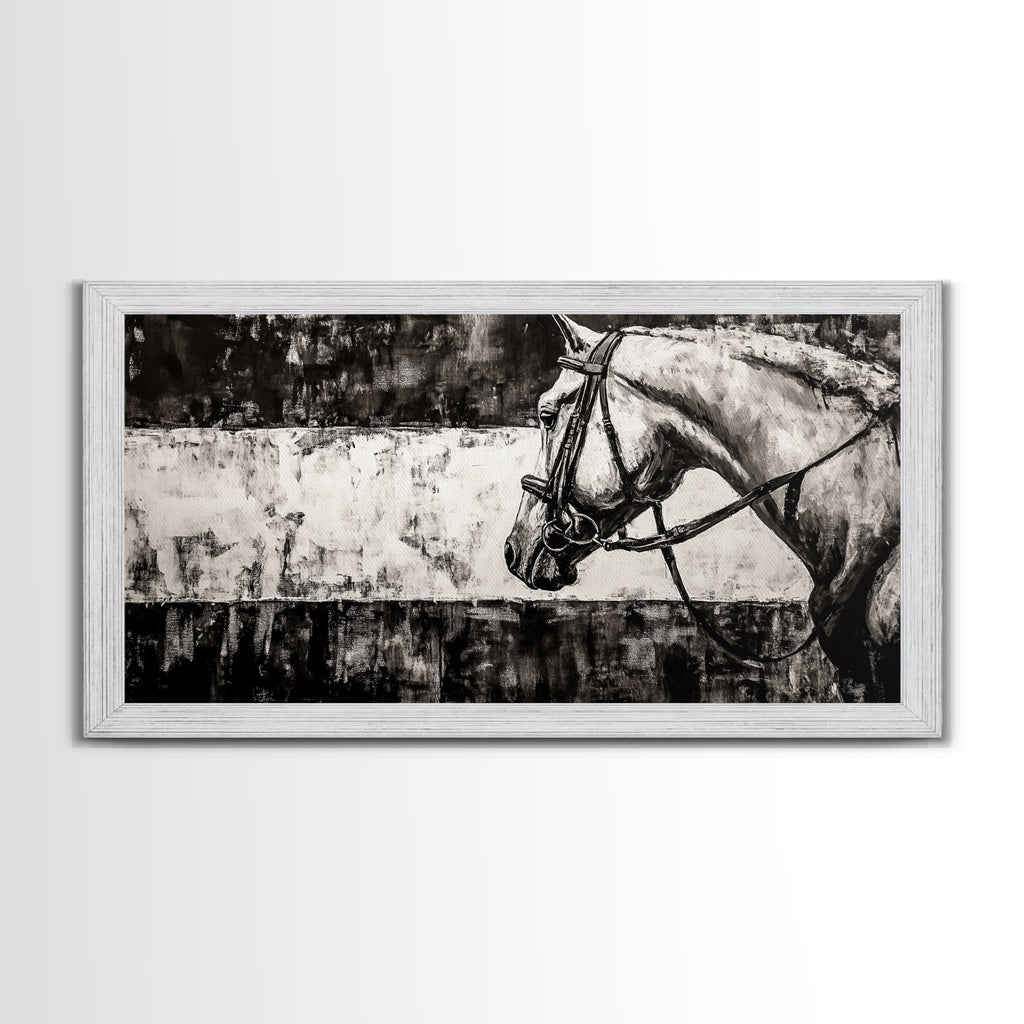 Monochrome Horse, Equestrian Wall Art, Canvas Print, Rustic Black and White Painting, Farmhouse Wall Decor, Western Wall Art