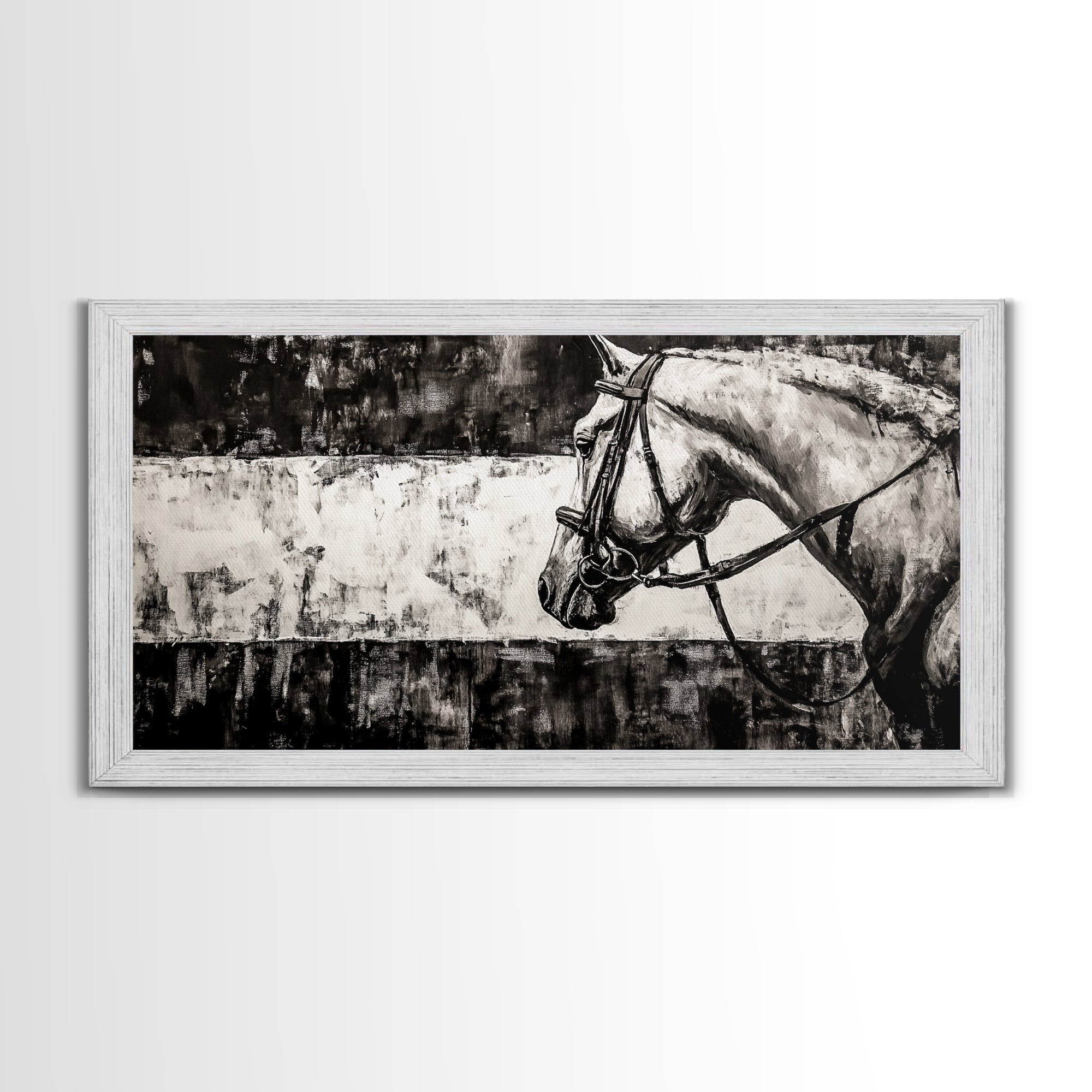Monochrome Horse, Equestrian Wall Art, Canvas Print, Rustic Black and White Painting, Farmhouse Wall Decor, Western Wall Art
