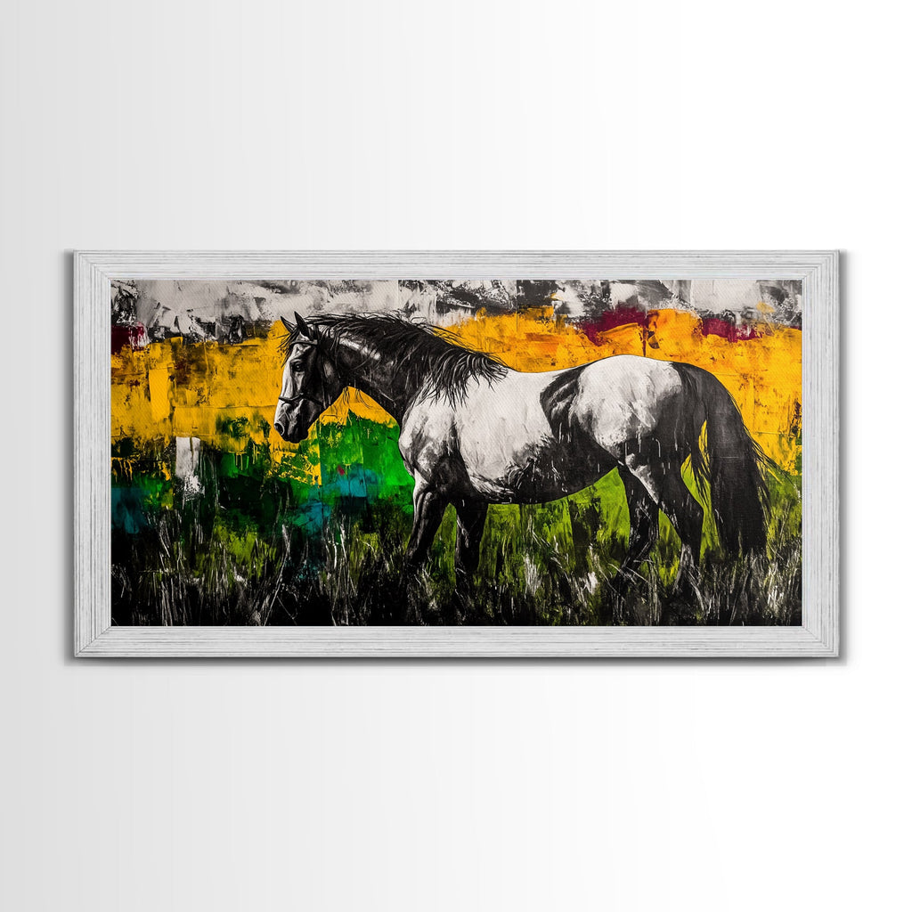 Horse Art, Western Wall Decor, Rustic Canvas Print, Farmhouse Artwork, Equestrian Art, Black and White Painting, Living Room Wall Art