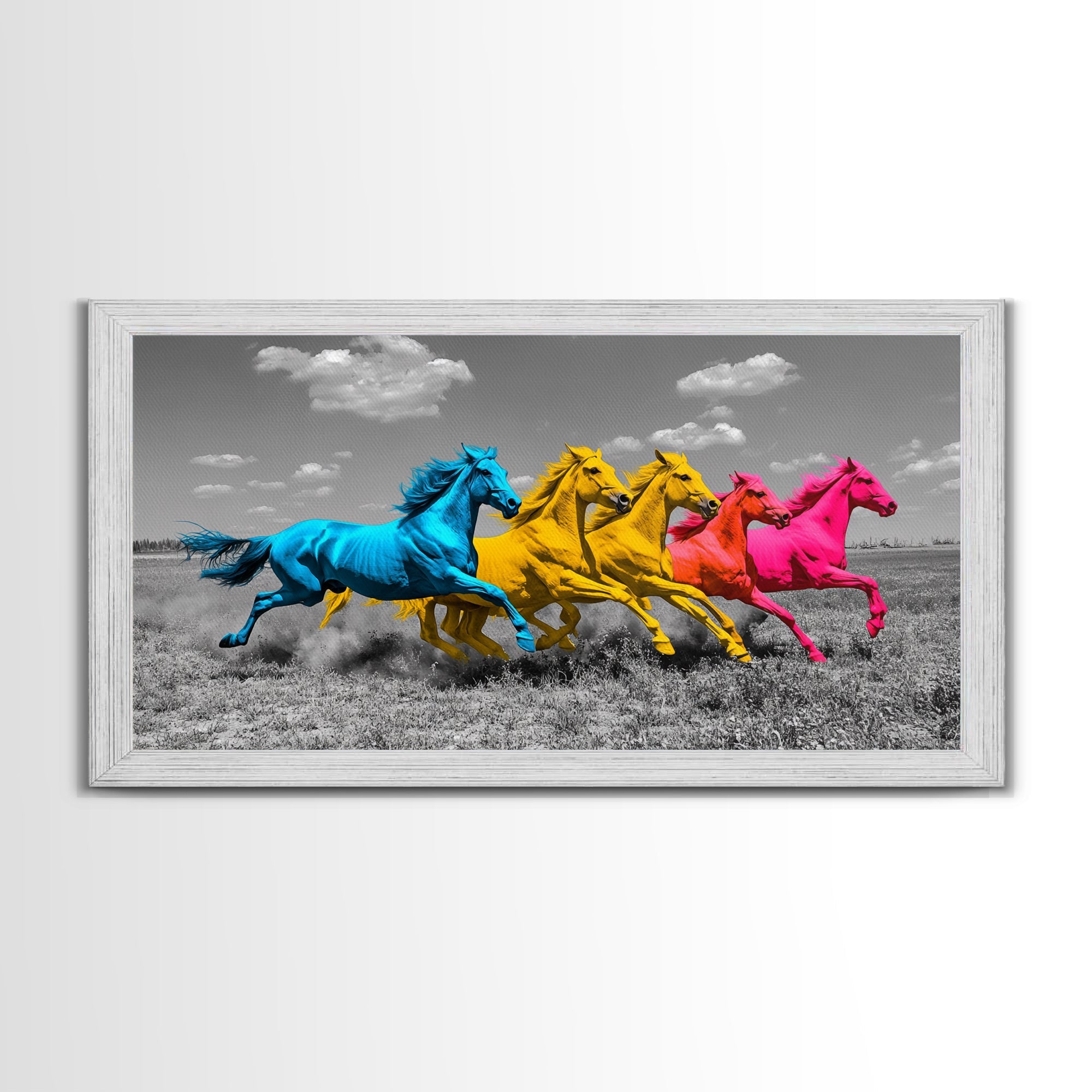 Wild Horses, Color Pop, Western Decor, Boho Style, Framed Canvas Print, Vibrant Horse Wall Art, Living Room Wall Decor, Equestrian Artwork
