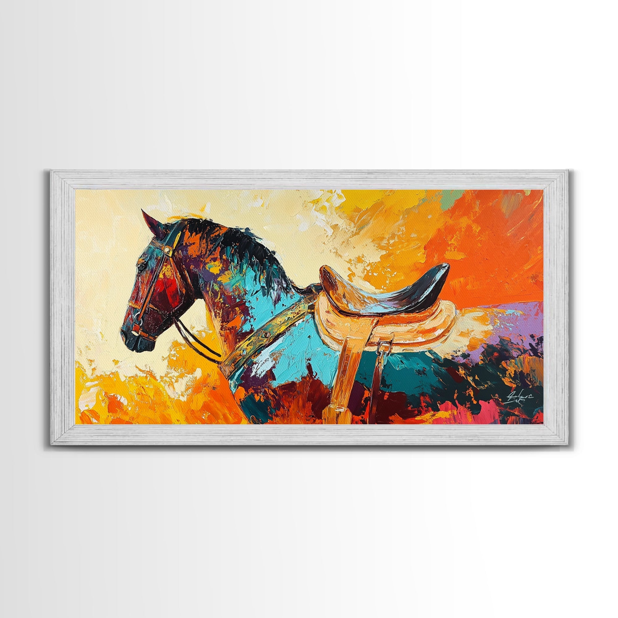 Abstract Horse Painting, vintage horse art, bold color wall art, textured painting, rustic decor, wabi sabi art, canvas print