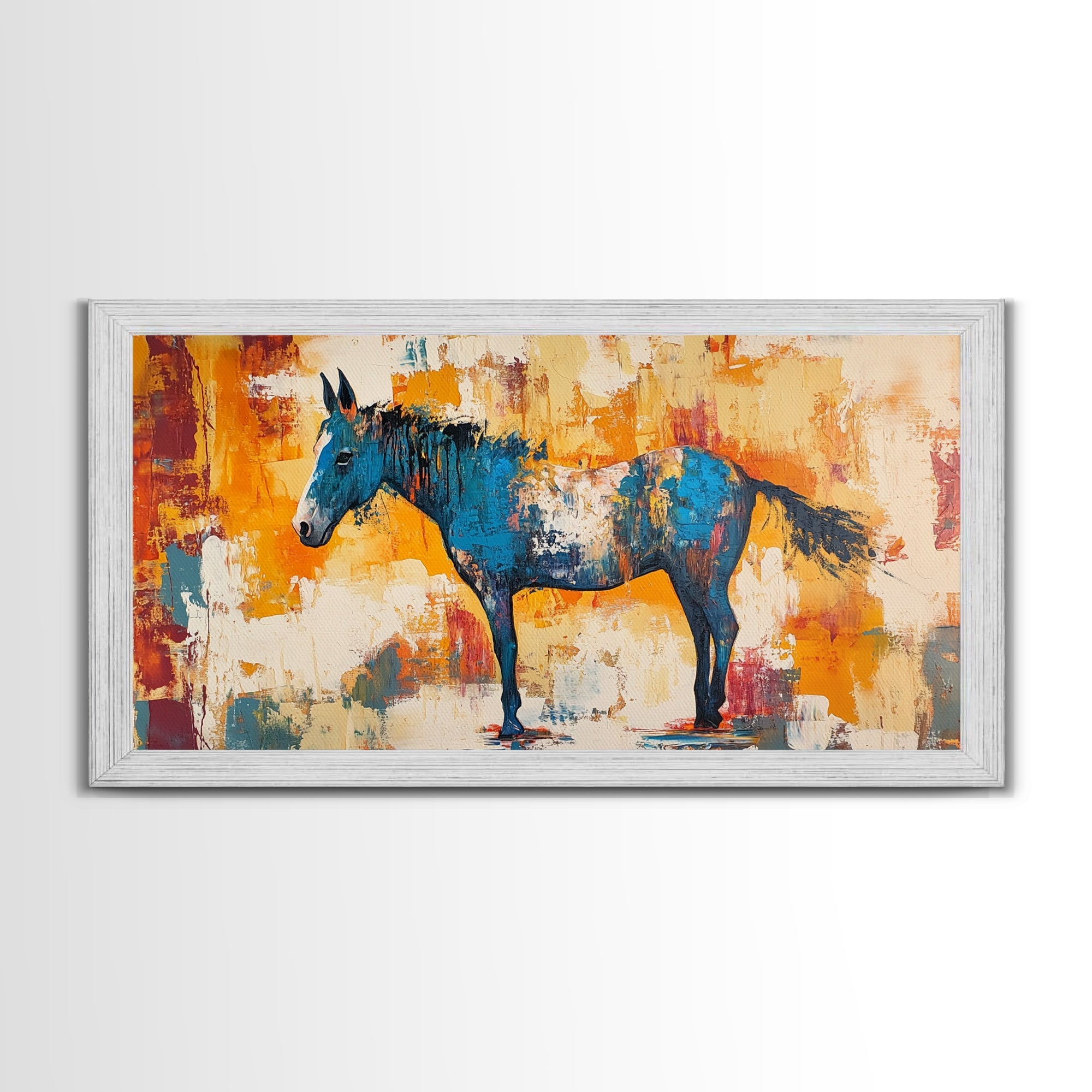 Abstract Horse Art, vintage horse art, rustic decor, equestrian wall art, western painting, original painting, horse wall art, framed canvas print